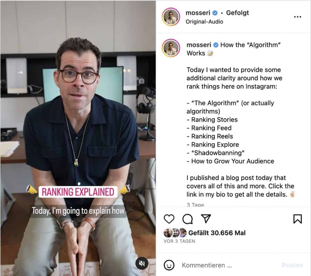 Instagram CEO Adam Mosseri erklärt den Algorithmus
